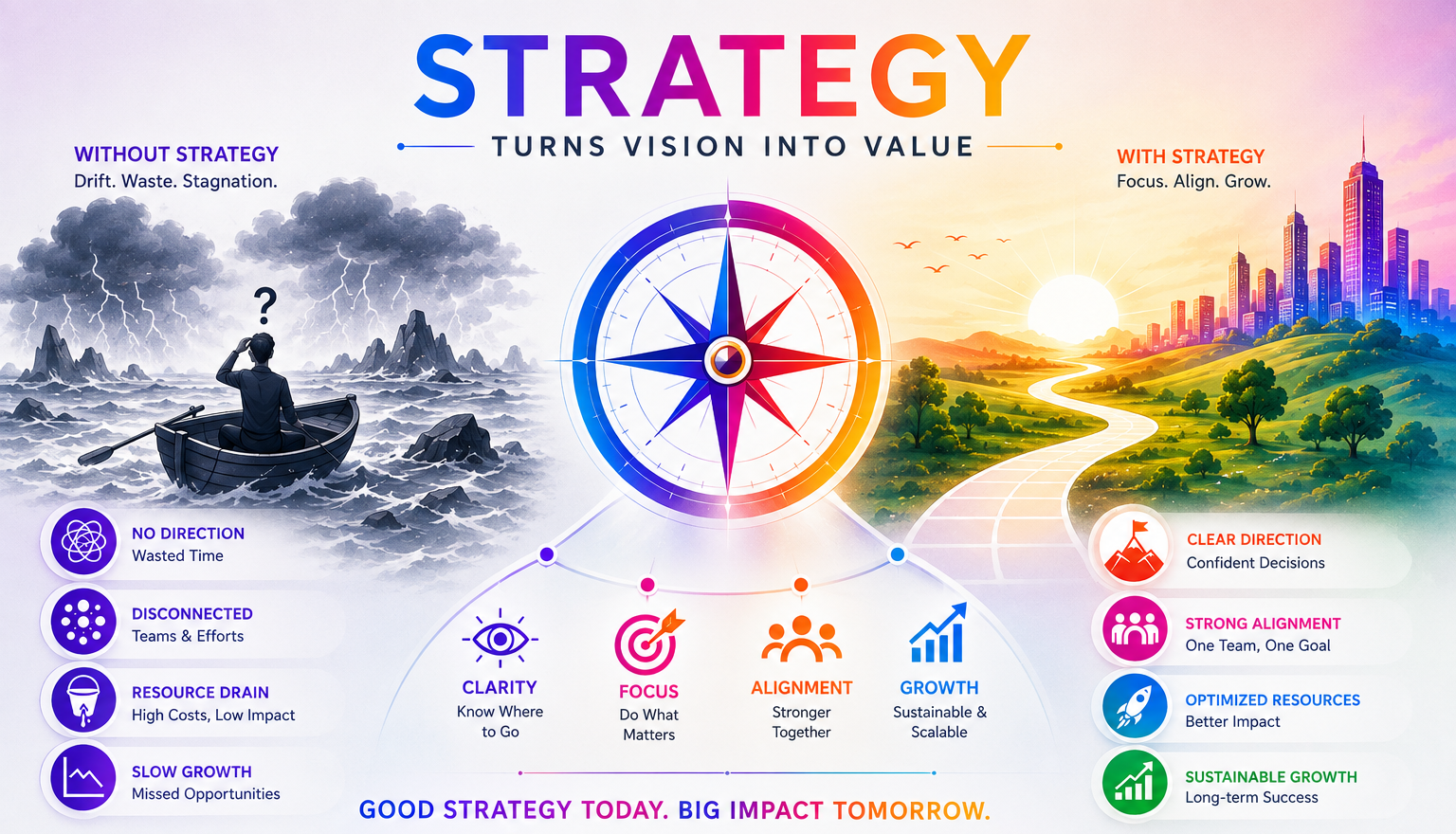 Strategy turns vision into value — comparison of business outcomes with and without strategy